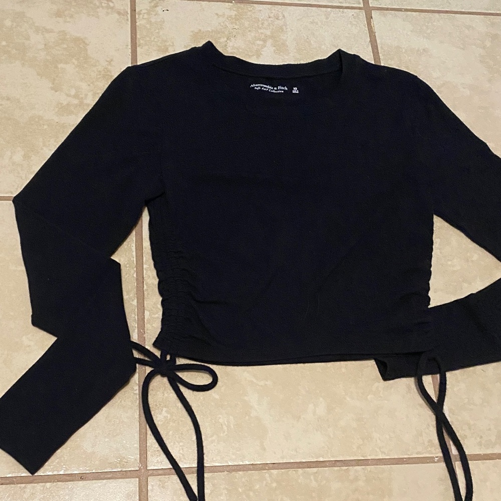 Abercrombie & Fitch Black Long Sleeve Adjustable Crop Top